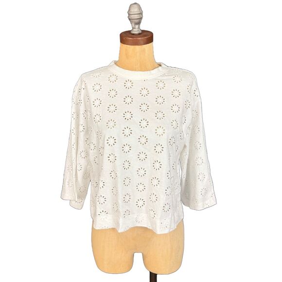 MADEWELL Embroidered Wide-Sleeve Boxy Tee XL White Crewneck Floral NEW B76 - Picture 2 of 7